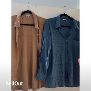 Yak & Yeti Women's Long Sleeve Button-Down Shirts Set of 2 Multicolor M